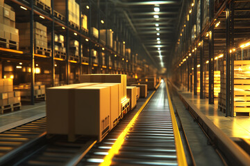 Express boxes on conveyor belts and warehousing logistics concepts