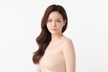 Beautiful young asian woman with clean fresh skin on white background, Face care, Facial treatment, Cosmetology, beauty and spa, Asian women portrait.