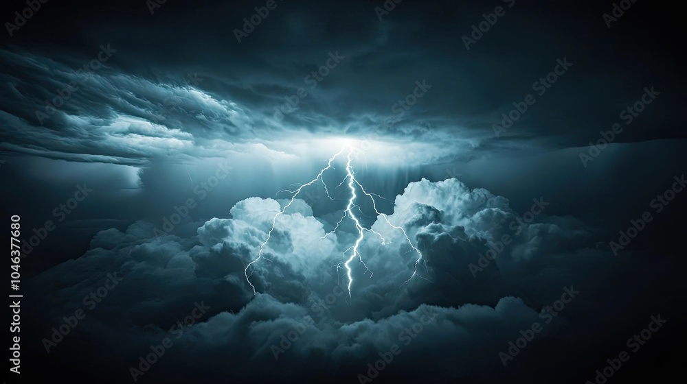Aufkleber dramatic lightning strikes illuminate dark storm clouds, creating a powerful display of nature.