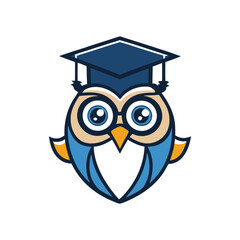 A clever and scholarly mascot logo featuring a wise owl wearing glasses and a graduation cap, representing knowledge, education, and wisdom