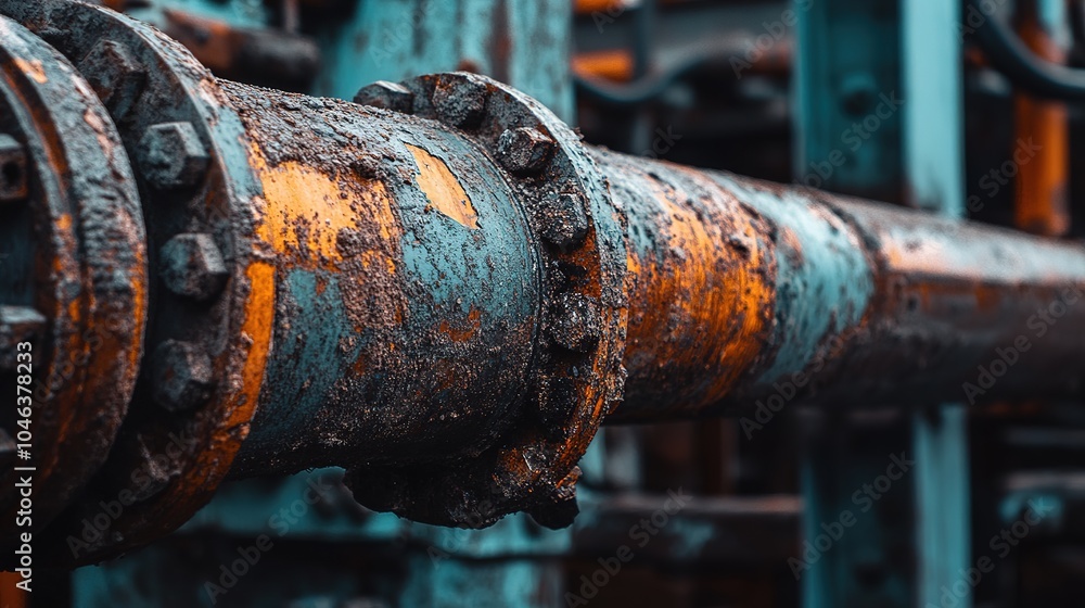 Poster rusty industrial pipe with textured surface and colors captured close-up in a mechanical setting dur