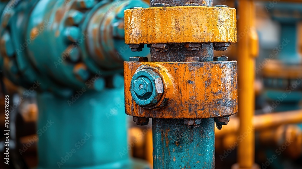 Poster rusty industrial pipe with textured surface and colors captured close-up in a mechanical setting dur