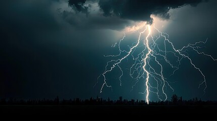 Dramatic lightning strikes illuminate a stormy sky.