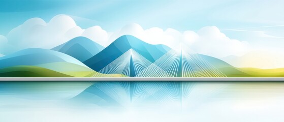 Obraz premium Serene landscape featuring mountains reflected in a tranquil lake, with soft clouds and vibrant colors, perfect for nature-themed projects.