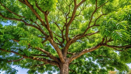 Obraz premium Stock photo of neem tree or azadirachta indica with branches and leaves, featuring leading lines in composition