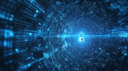 Obraz premium Blue digital background with a padlock symbol and binary code for a security concept vector illustration design, data protection design