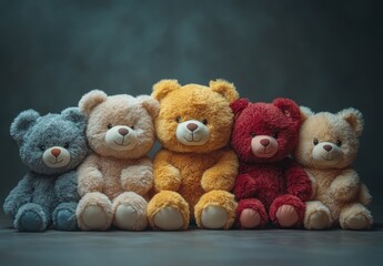 Obraz premium High-Resolution Image of a Group of Teddy Bears Sitting Together with Soft Lighting