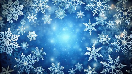 Snowflakes cascading in symmetrical flurry against falling snow backdrop