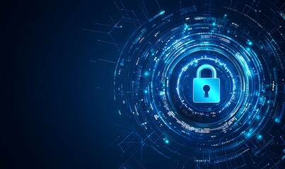 Blue digital background with a padlock symbol and binary code for a security concept vector illustration design, data protection design