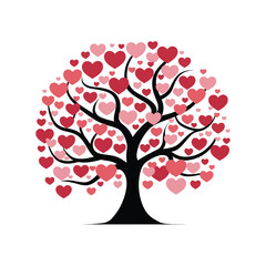 Obraz premium Valentine's day card, love tree with heart leaves flat Illustration vector.