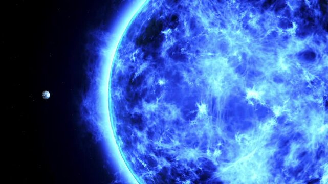 This stock motion graphic shows the planet Earth approaching the star Rigel.