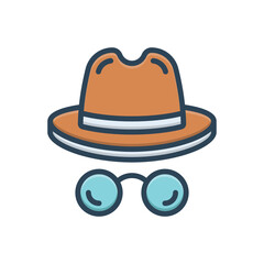 Color illustration icon for hat and glasses