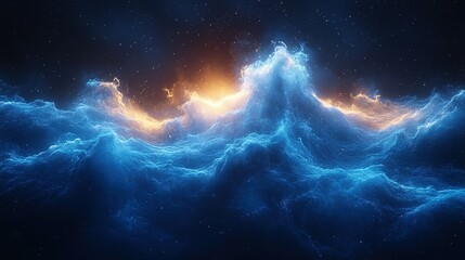 Fototapeta premium Abstract Glowing Blue and Yellow Waves in the Night Sky