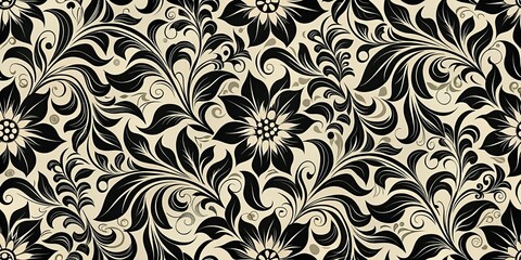 seamless floral background with black and cream colors
