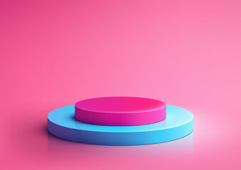 3D Minimalist Product Display with Stacked Blue and Pink Podiums, Modern Mockup for Showroom on Soft Pastel Pink Background