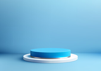 3D Blue Circular Podium on White Base for Product Display and Modern Mockup in a Minimal Light Blue Scene