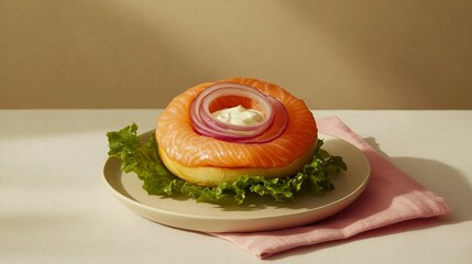 Smoked Salmon and Cream Cheese Bagel with Red Onion