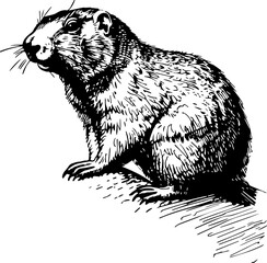 Black and white line art illustration of a groundhog. (1)
