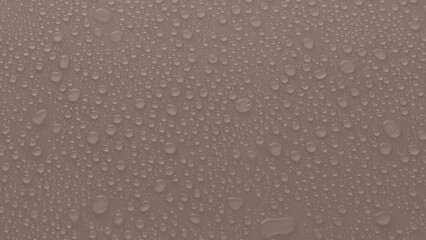 Rain drops of water on blue glass surface. Wet background with spray liquid bubbles. Fresh and cool background