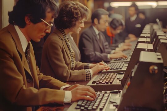 Vintage Office Workers Typing on Typewriters