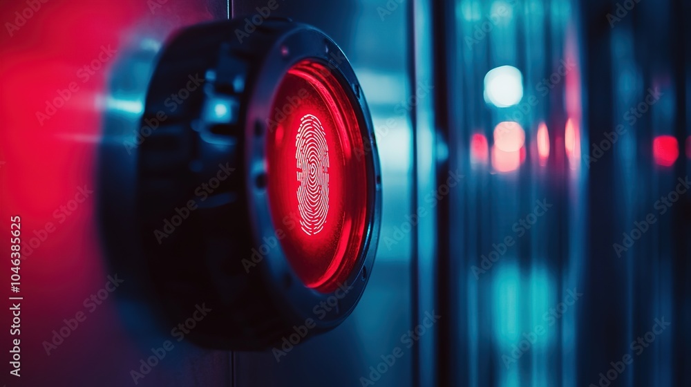 Poster a detailed view of a futuristic microchip featuring a glowing fingerprint pattern in a vibrant digit