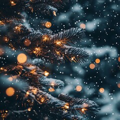 Fototapeta premium Background holiday tree light xmas card winter happy green merry. Gold tree festive background holiday red blue noel eve decor ornament banner branch night white year frame new greeting gift snow 