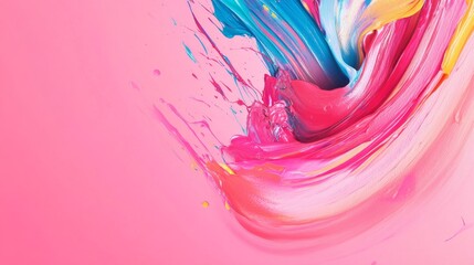 Photo of, Pink background with abstract liquid paint strokes and splatters in metallic hues for design, banner template