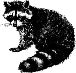 Black and white illustration of a raccoon with a focused expression. © shahadatarman 0