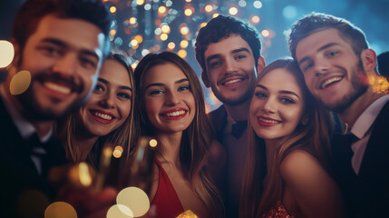 Obraz premium Friends posing for selfie at festive party