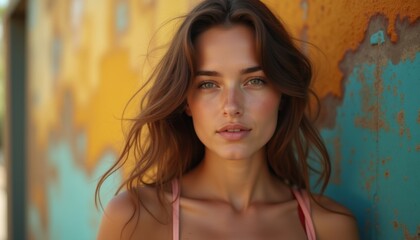 Fototapeta premium Attractive female's expression on a plain background. An awesome depiction of beauty and sophistication.