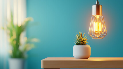 Modern interior design a cozy corner with a stylish light fixture and potted plant