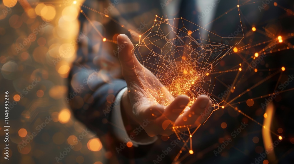 Aufkleber connecting networks: businessman's hands extending glowing web of professional reach