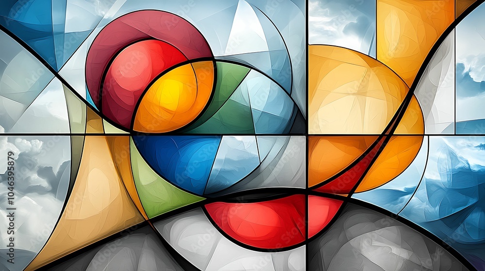 Aufkleber vibrant geometric composition merging shapes and colors in a modern abstract style representing dyna
