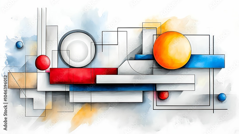 Poster exploring abstract geometric composition with bold colors and dynamic shapes in modern art styles