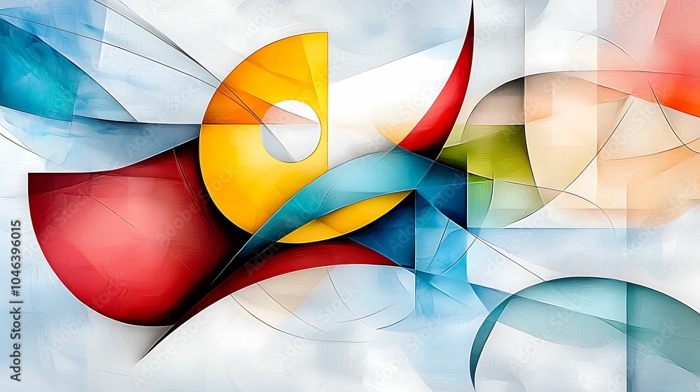 Poster vibrant abstract composition featuring dynamic shapes and colors that evoke emotion and movement in 