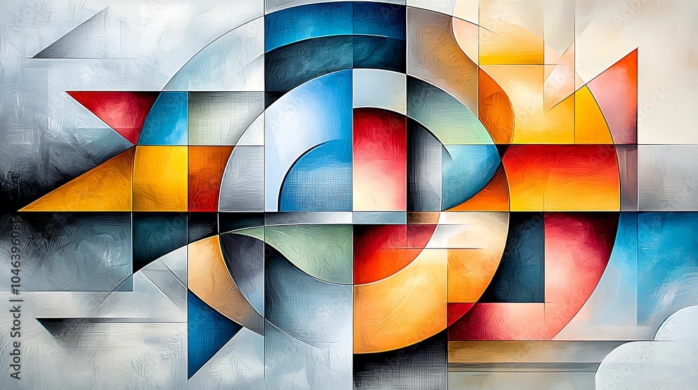 Poster exploring the dynamic interplay of color and form in modern abstract art a journey through shapes an