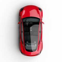 Fototapeta premium Red car, top view isolated on white background