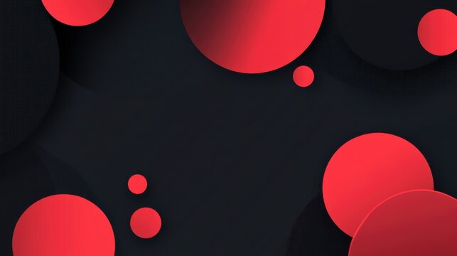A striking dark abstract backdrop showcases scattered bold red and deep black circles. This minimalistic design emphasizes the center, allowing for easy overlay of text or graphics.