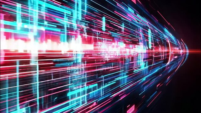 Abstract Digital Data Flow with World Map Outline