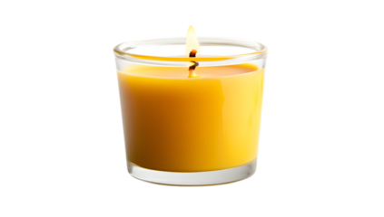 Lit Yellow Candle in Glass Holder
