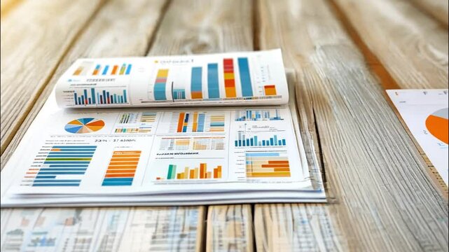 Rolled-up Charts and Graphs on a Wooden Surface