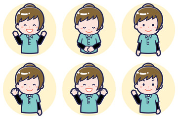 児童支援員の女性のポーズセット_02