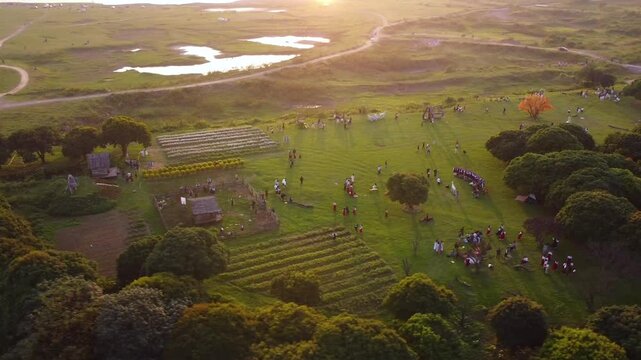 Drone - Vietnam, Hanoi - Autumn garden frome above during the sunset