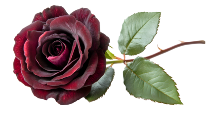 Close-up of a Red Rose with Green Leaves