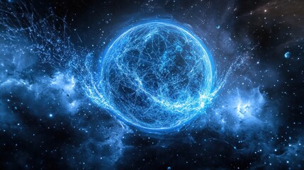 Obraz premium Glowing Energy Sphere in Space with Dynamic Effects