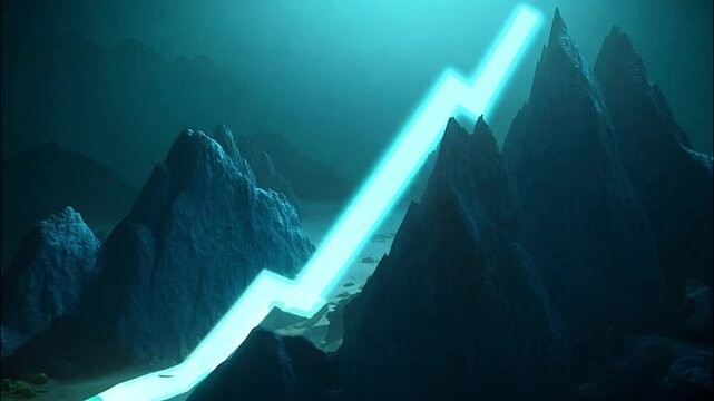 Underwater Mountain Range with Blue Light Shining Through