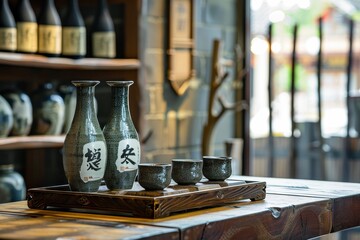 A traditional sake set for four people in Japanese style