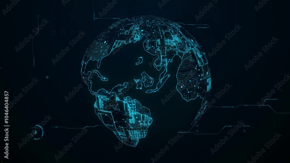 Poster futuristic digital globe with circuit patterns