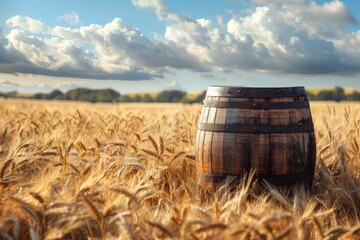 Obraz premium Ancient barrel in barley field