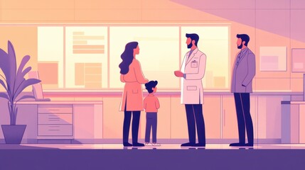 Doctor Child Parent Consultation in Clinic Healthcare Medical Illustration